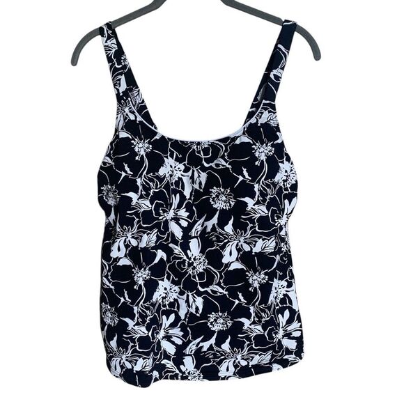 LANDS END Swim Tankini Top Womens Size 10 Floral Black White Padded Modest Sun - Picture 1 of 11